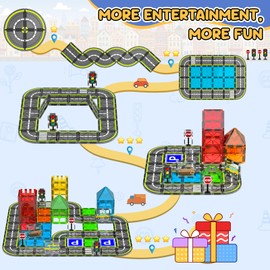 HarworLife Magnetic Tiles Road Set, Magnetic Building Blocks for Kids Ages 3+Year Old, Montessori Educational Magnet Toys for Toddler Kids, STEM Creative Toy for Christmas Birthday Gifts