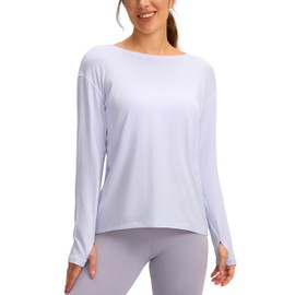 Soothfeel Long Sleeve Workout Shirts for Women Loose Fit Yoga Running Athletic Shirts Cotton Active Tops with Thumb Hole (iced_iris,M)