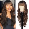 Wallden Hair Highlight Brown Wig with Bangs for Women Long