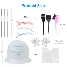 30PCS 3 Sets of Highlight Cap Kit Highlighting Cap Highlight Caps for Har, Reusable, for Men and Women Salon Hairdressing, with Crochet Hook, Hair Brush, Hair Clip, Cape, Shower Cap, Gloves, Earmuffs