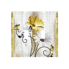 Yellow Flower 2 Gang Light Switch Plate Cover Double Toggle Decorative Abstract Wall Plate Electrical Switchplate for Kitchen Bathroom Home Decorate