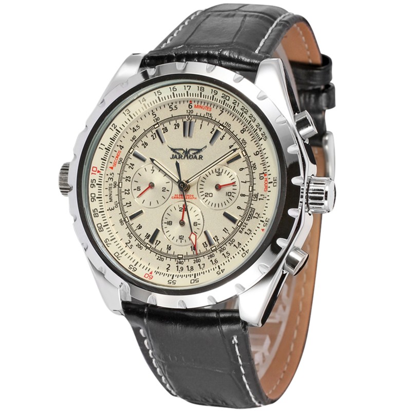 Men's Automatic Mechanical Watch with Leather Strap Fashion Wristwatch Calendar
