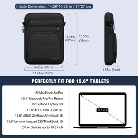 MoKo 15.6 Inch Laptop Sleeve Bag, Fits 15.3" MacBook Air M2/M3, 15.4" MacBook Pro/Pro Retina, 15" Surface Laptop 5/3, 15.6" ASUS ROG G531GT,Multifunctional Bag with Shoulder and Headphone Port,Black