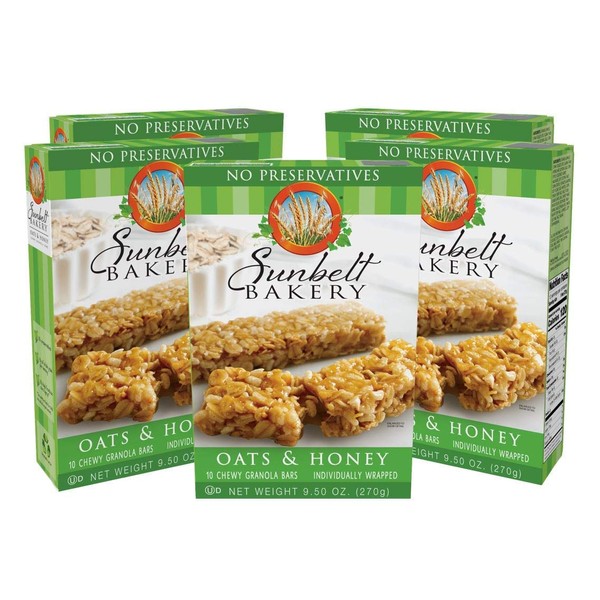 Sunbelt Bakery Oats & Honey Chewy Granola Bars, 50-1.0 OZ Bars (5 Boxes)