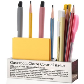 EFFJNSG Classroom Chaos Coordinator Pen Holder for Desk, Funny Teacher Appreciation Back to School Gift Teacher Retirement Desk Organizer with Inspirational Quote EDP96