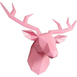XYQXYQ Geometric Deer Head Wall Sculpture Modern Stag Horn Statue Wall Hanging 3D Stag Horn Decoration Gallery Living Room Wall Resin Animal Head Gift (Pink)
