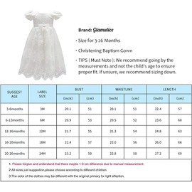 Glamulice Light Ivory White Baby Girls Flower Christening Baptism Dress Formal Party Special Occasion Dresses for Toddler 6-12 Infant Holiday Birthday Wedding Pageant Gowns & Lace Headband Church 6M