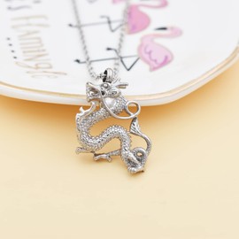Legendary Chinese Dragon Urn Pendant Necklaces for Ashes Stainless Steel Keepsake Jewelry Cremation Ashes Holder Urn Necklace Memorial Jewelry Urn Pendant Unisex (Silver)