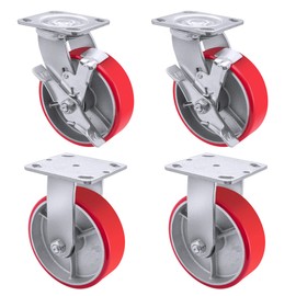 5"X 2"Heavy Duty Casters Wheels-Industrial Casters Polyurethane Caster with Strong Load-bearing Capacity 4000LB,heavy duty casters set of 4,Widely Used in Furniture,WorkBrench,Tool Box (2BRAKE,2RIGID)