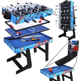 5-in-1 Multi Game Table for Kids HLC Portable Multi Game Combination Table Set Foosball Soccer,Ping Pong,Pool Billiards,Air Hockey,Basketball for Home Play Room, Rec Room