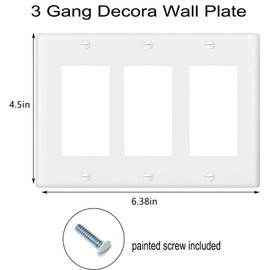 Decorative Light Switch Outlet Wall Plate Cover 3-Gang Electrical Device Faceplates Unbreakable Thermoplastic Standard Size Glossy Finish White (3 Pack)