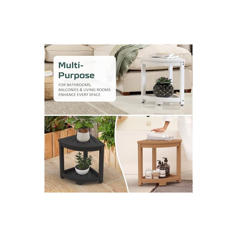 Waterproof Corner Shower Stool for Inside Shower, Poly Lumber Shower