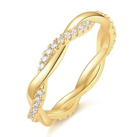 TIGRADE Women Eternity Ring Twisted Rope Cubic Zirconia Engagement Wedding Band Size 4-12, Gold, Size 6