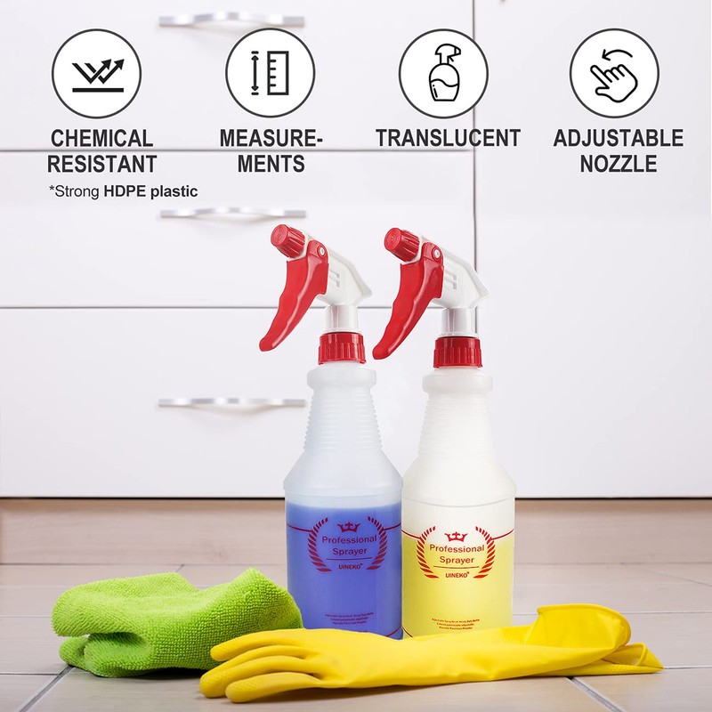 Uineko Plastic Spray Bottle (4 Pack, 24 Oz, All-Purpose) Heavy