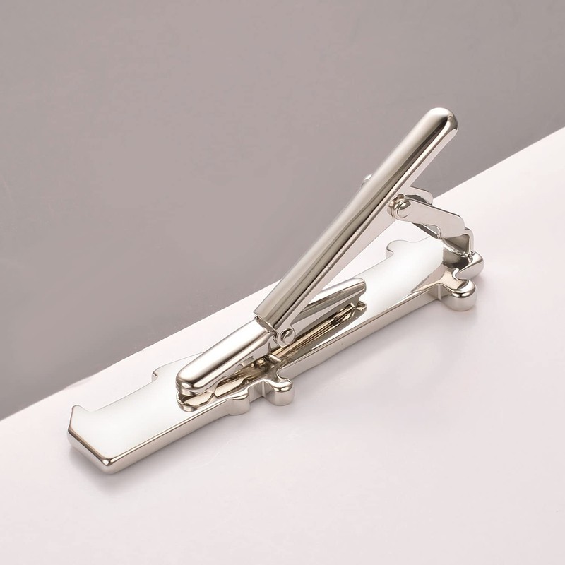 RunootPR 2-piece Set Men's Music Note Tie Clip, Silver Black