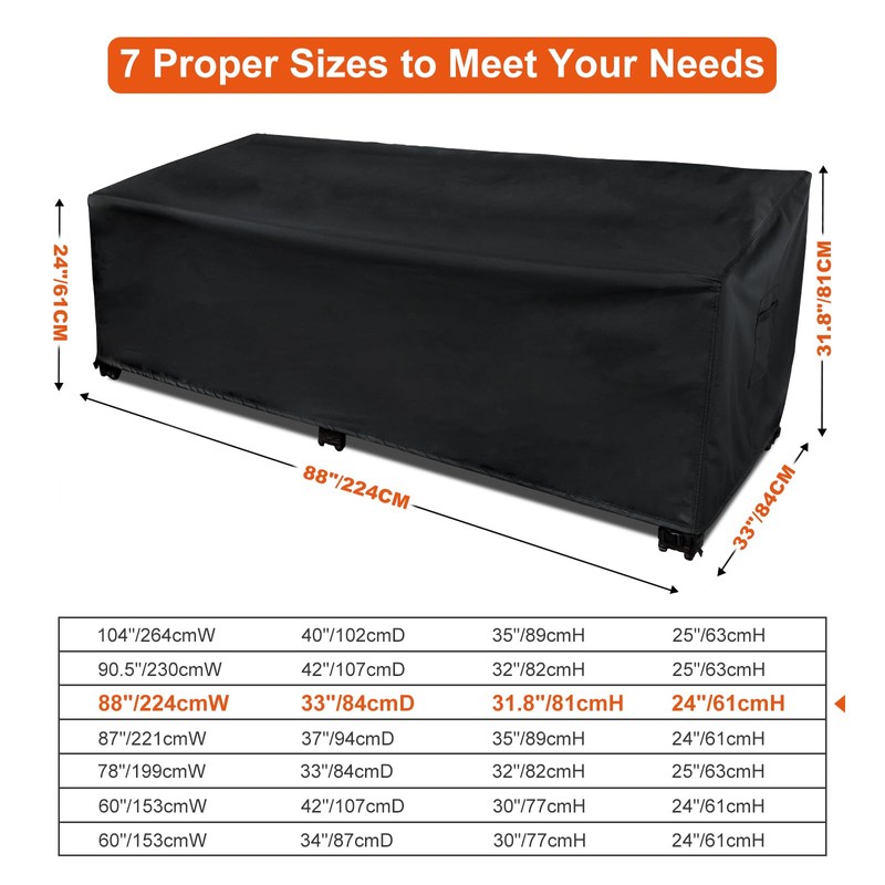 Likorlove 100% Waterproof Outdoor Sofa Cover, 88" Wx 33" Dx