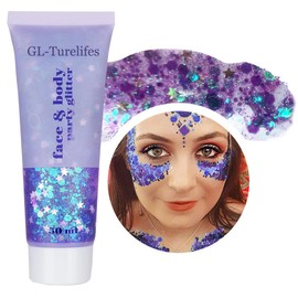 GL-Turelifes Purple Body Glitter Gel, Face Shimmer Make-up, Sparkling Chunky Hair Glitter, Singer Concerts Festival Rave Accessories, Mermaid Sequin Face Paint (#12 Mermaid)