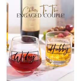 comfit Wedding Gifts for Couples,Hubby & Wifey EST 2025 Wedding Glass Set,Bridal Shower Gifts for Bride and Groom, Newly-Married Anniversary for Him/Her，Mr and Mrs Gift