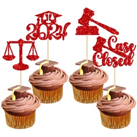 24 decoraciones de graduación para abogados 2024 con purpurina, clase de 2024, abogado, escuela de derecho, superviviente, casos cerrados, para magdalenas 2024, escuela de derecho, graduación,