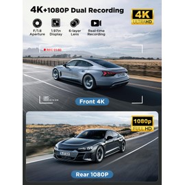 Topabol Dash Cam Car, 4K + 1080P Dash Cam Car Front Rear, WiFi Dash Cam with 64GB SD Card, Dual Car Camera with Night Vision, 170° Wide Angle WDR, G-Sensor, Loop Recording, App Control, Max 256GB