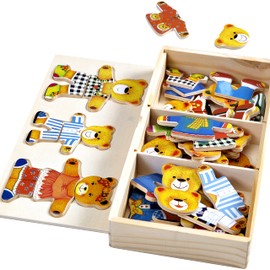 Jaques of London Fun Bears Dress Up Puzzle, The Ultimate Birthday Present. Mix and Match Wooden Puzzles for Kids. Wooden Toys Dress Up Game Since 1795