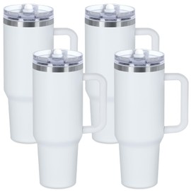 Tswofia 4 pack 40 oz Tumbler with Handle Bulk and Detachable Flip Straw Lid Easy to Clean, 100% Leak splash proof Vacuum Insulated Tumbler, Keep Cold or Hot (White)