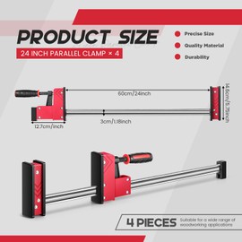 Lanties 4 Pcs 24 Inch Heavy Duty Parallel Clamps Set for Woodworking Parallel Jaw Bar Clamps Carbon Steel for Woodworker Tools Metalworking DIY Projects, 1000 Lbs Load Limit