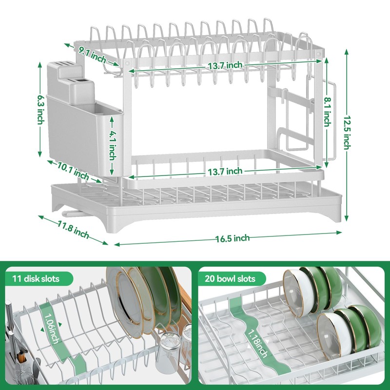 QECOUI 2 Tier Dish Drying Rack for Kitchen Counter, Dish