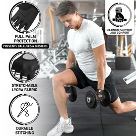 Stealth Sports Fingerless Workout Gloves – Padded, Anti-Slip Weight Lifting Gloves for Men and Women – Breathable Gym Gloves for Cycling, Fitness, Rowing, and Training - X1 (S)