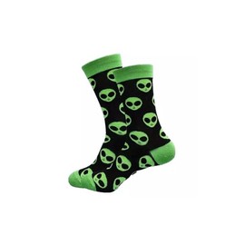Fidra Fashion Accessories Novelty Alien Print Crew Socks, Black and Green, UK Size 6-11