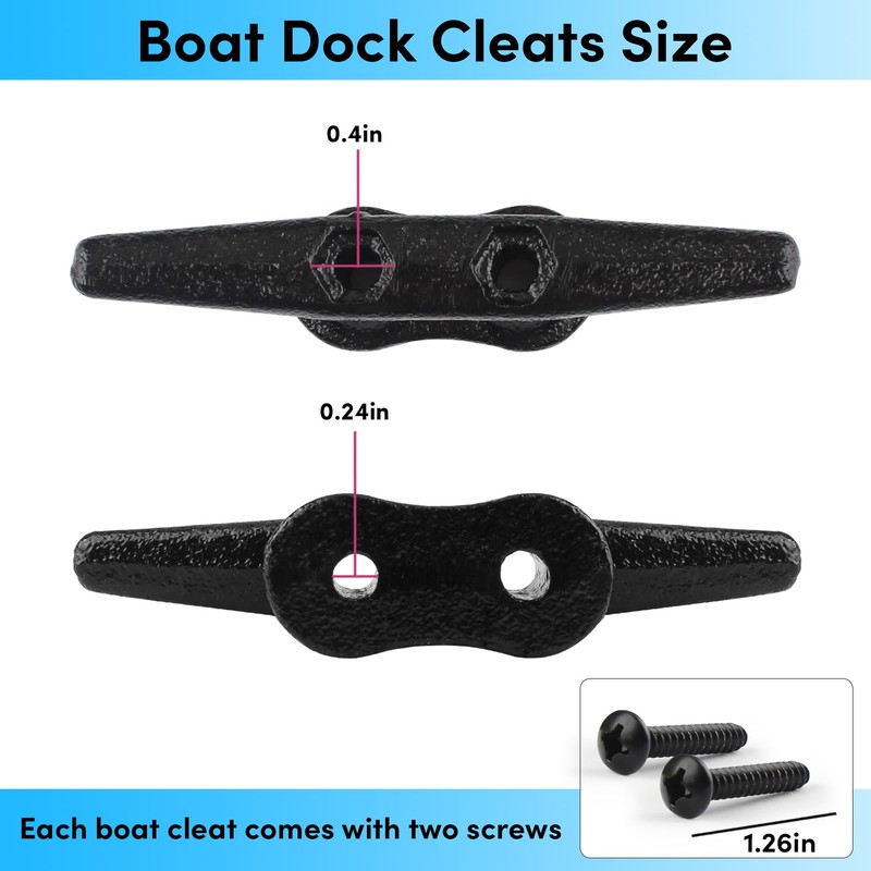 BALAVA 4 inch Electrophoretic Coated Black Dock Cleats, Boat Cleat