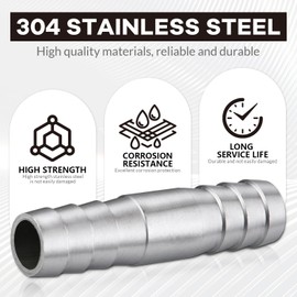 Stainless Steel 1/4" to 1/4" Hose Barb Fittings Splicer Mender Round Union Coupler Fitting (Pack of 2)