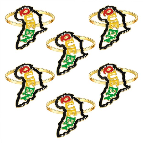 6PCS African Napkin Rings Juneteenth Napkin Rings Set Enamel Africa