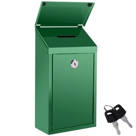 Metal Donation Box Locking Suggestion Box with Slot and Lock with Key Wall Mounted Mailbox Waterproof Charity Collection Box Secure Drop Box for Cash Home Office Outdoor (Green)