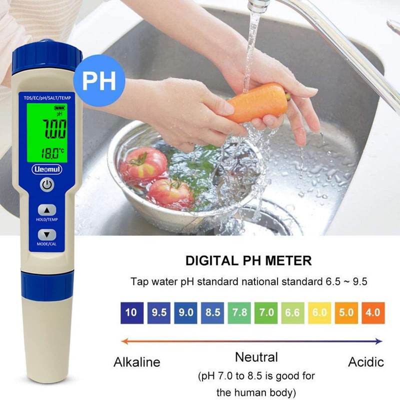 Ueomul Digital PH Meter 5 in 1 TDS EC Salt