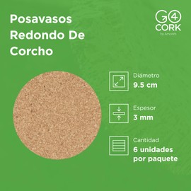 G4Cork Round Cork Coasters, Set of 6 - 95 x 3 mm (3.74 x 0.12 inches), Heat-Resistant, Reusable and Easy to Clean, Perfect for Hot and Cold Drinks, Ideal for Home and Special Occasions