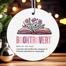 Book Christmas Ornament 2024, Book Tree Ornaments Decoration, Unique Bookish Gift for Women, Wooden Book Present for Book Lovers, Bookworm, Teacher, Reader, Book Club, Nerds, Librarian (Booktrovert)