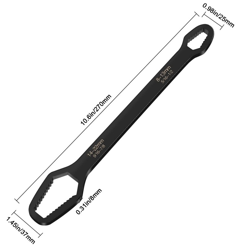 ZUZUAN 2pcs Black Universal Wrench,8-22mm Universal Torx Wrench,Double-ended Self-tightening Adjustable