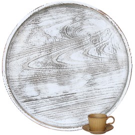 Gurfuy Extra Large Round Ottoman Table Tray 24" - Rustic Wooden Serving Tray for Farmhouse Decorative Oversized Coffee Table Trays Living Room Kitchen Counter Breakfast Whitewash