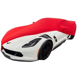 C7 Corvette Indoor Car Cover - Ultraguard Stretch Satin Dust Proof Custom Fit for 2014-2019 Stingray, Z51, Z06, Grand Sport Corvettes (Red)