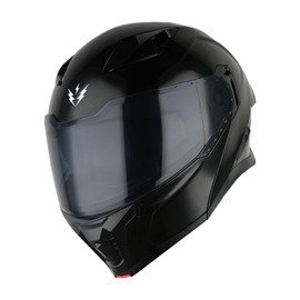 1Storm Motorcycle Modular Flip up Dual Visor Helmet Street Bike Sun Shield Full Face KT928: Glossy Black + One Extra Clear Shield