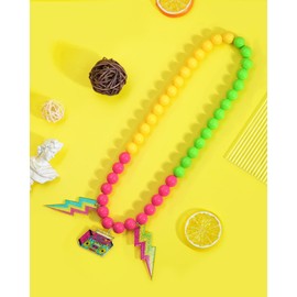 Ronglry 80s Outfits Costume Accessories for Women 80s Necklace Neon Beaded Necklaces for Glow Party Beads Necklaces with Lightning/Radio Neon Jewelry for Women 80's Party Decorations Favors-B