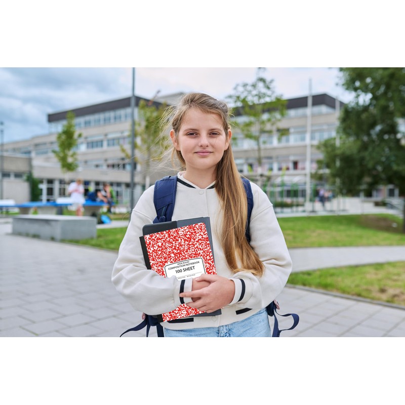 EPI Wide Ruled Marble Composition Notebook, Red, 100 Sheet, 12-Pack