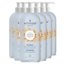 ATTITUDE Volume and Shine Hair Shampoo for Sensitive Dry Scalp, EWG Verified, Soothing Oat, For Thin Hair, Naturally Derived Ingredients, Vegan and Plant-Based, Unscented, 32 Fl Oz (Pack of 6)