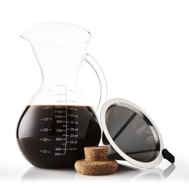 Apace Living SultryBrew Pour Over Kaffeebereiter inkl. Kaffeeschaufel und Korkdeckel Eleganter Handfilter für Filterkaffee mit Glaskaraffe & Permanentfilter aus Edelstahl (1500 ML)