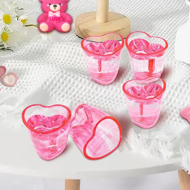 SAIAOKJ 24 Pcs Pink Heart Shot Glasses Bulk 1.5oz Funny