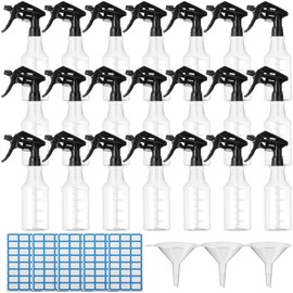 Eccliy 20 Pack 16 Oz Empty Spray Bottles for Cleaning, Leak Proof Spray Bottles with Measurements and Adjustable Nozzle for Cleaning Commercial Supplies(Clear Cylinder,Black)