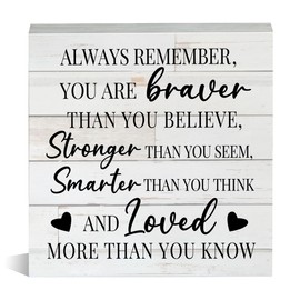Rusic Motivational Sayings Wooden Box Sign Always Remember You Are Braver Stronger Smarter Loved Wood Block Tabletop Sign Decorative Desk Sign Home Office Shelf Decor 5 X 5 Inches