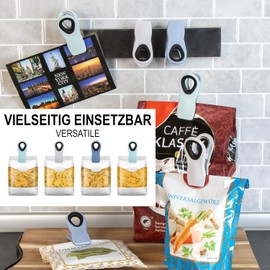 com-four® 12 x Sealing Clips for Bags - Bag Clips for Sealing and Keeping Fresh - Plastic Bag Clips - Sealing Clips with Small Magnet (Pack of 12 - Grey + Blue + Mint)