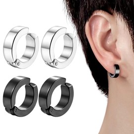 2 Pairs Hoop Earrings Set, Stainless Steel Earrings for Women and Men, Hole-less Fake Earring Clips, Mini Hoop Earrings Accessories